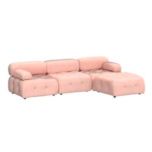 Antetek Modern Velvet L-Shaped 3-Seater Sofa with Movable Ottoman, 93-inch L Couch Furniture Set, Pink