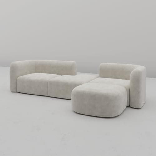 Acanva Luxury Modern Cream 4 Seater Sectional Sofa