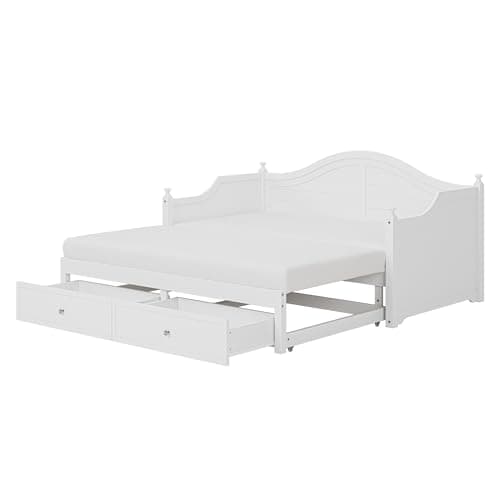 Merax Twin Size Extendable Wood Daybed with Storage, White