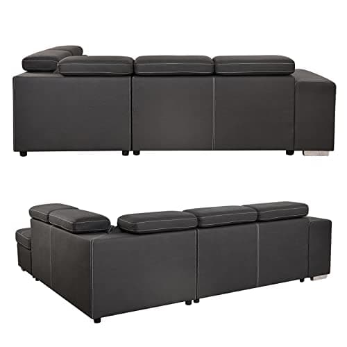 THSUPER Charcoal Grey Microfiber L-Shaped Sleeper Sofa with Pull-Out Bed & Storage Ottoman