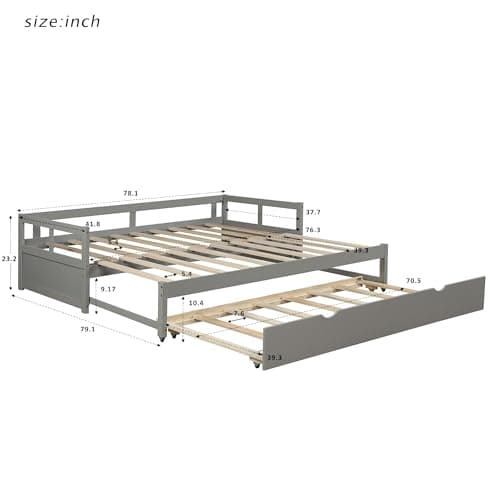 Merax Modern Extending Daybed with 2 Pop-Up Trundle Beds Twin to King Grey