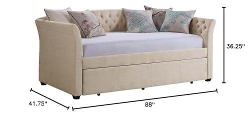 Rosevera Adrie Upholstered Twin Daybed with Tufted Button, Beige Velvet, Suitable for Living Room and Bedroom, Perfect for Guests, Elegant and Space-Saving Storage Solution