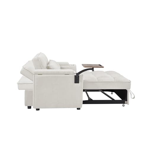 360 Degree Swivel 65'' 3-in-1 Convertible Queen Sofa with Pullout Bed (White)
