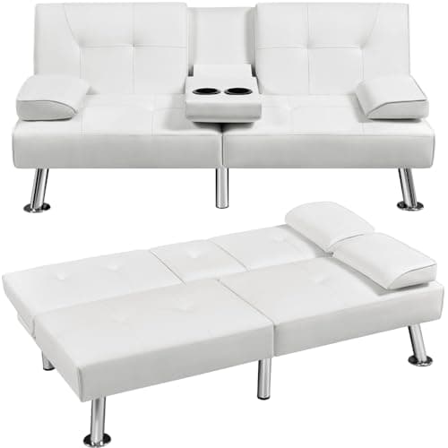 Yaheetech Light Gray Reversible Couch Bed with Removable Arms & Cup Holders
