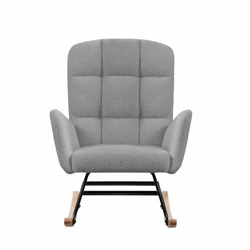 Grey Teddy Upholstered Glider Rocking Chair - Nursery & Living Room Accent