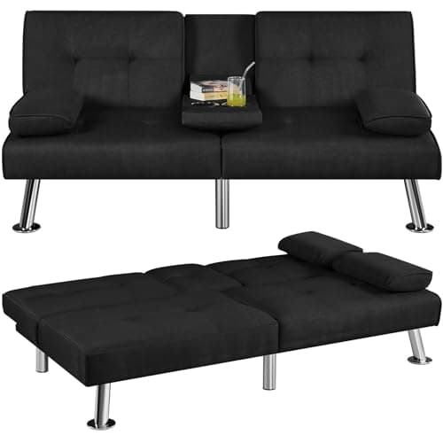 Yaheetech Light Gray Reversible Couch Bed with Removable Arms & Cup Holders