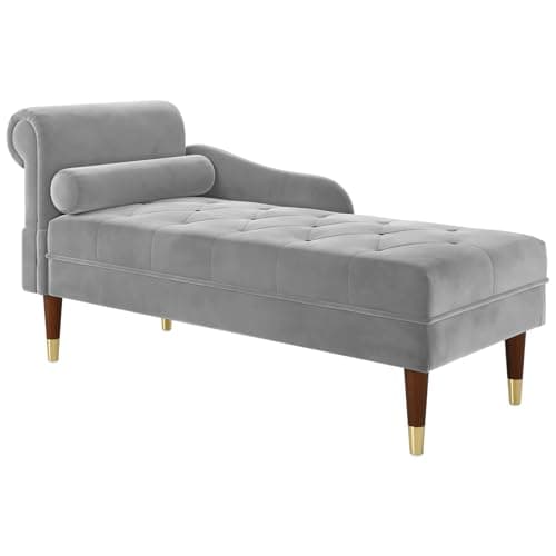 Vesgantti 59" Velvet Chaise Lounge, Right Armrest, Lumbar Pillow, Light Gray