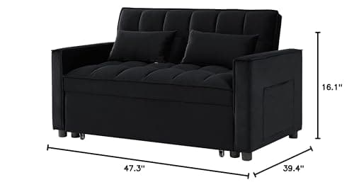 3-in-1 Pull-Out Sleeper Sofa Bed Convertible Loveseat Velvet Daybed