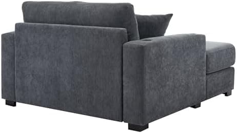 Modern 55" Oversized Chaise Lounger, Luxurious Chenille Fabric Single Sofa Chair with Pillows, Charge Station & Cup Holders for Living Room Apartment Offices (Blue Gray-55'')