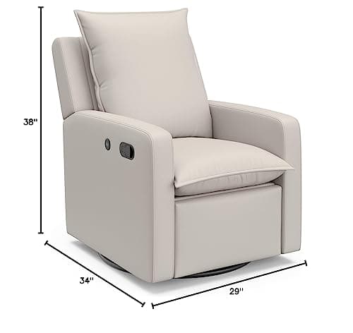 STORKCRAFT Ivory Timeless Reclining Glider with USB, Swivel Base, Foot Rest, Supportive Cushions