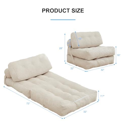 PureMind Convertible Sofa Bed, Portable Fold Out Chair, Comfortable Lounge