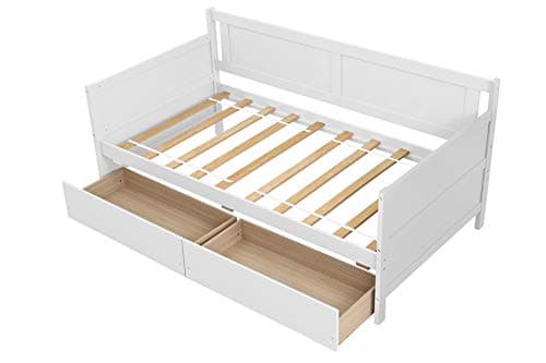 Twin Size Daybed Frame with Storage, White Wood Bed