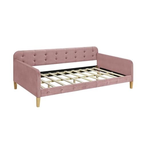 Upholstered Button-Tufted Twin Daybed with Wood Slat Support, Pink