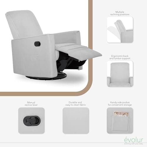 Raleigh Upholstered Swivel Glider Rocking Chair for Nursery, Certified & Reclining