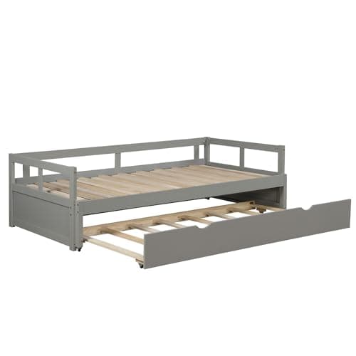 Merax Modern Extending Daybed with 2 Pop-Up Trundle Beds Twin to King Grey