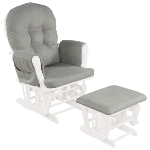 Costzon Light Gray Upholstered Glider with Ottoman and Storage