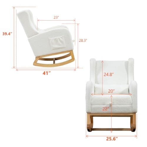 Ivory Comfortable Rocking Chair with Foot Rest for Nursery and Relaxing