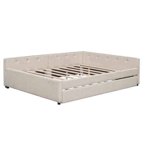 Modern Queen Upholstered Bed with Built-in USB, Beige Trundle Included