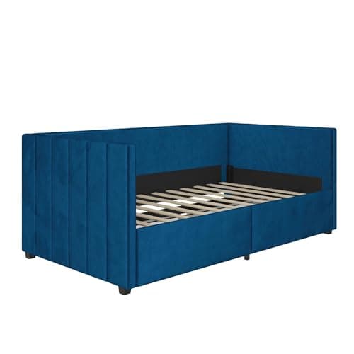 Novogratz Arliss Modern Glam Tuxedo Daybed with Storage, Twin, Blue Velvet