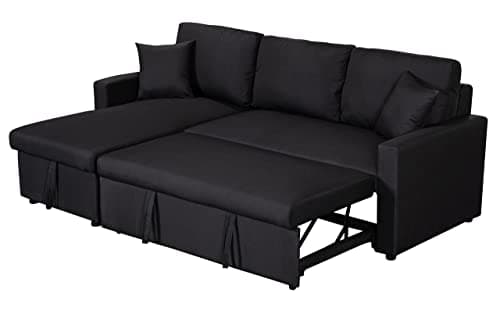 Eafurn Reversible Corduroy L-Shaped Sleeper Sectional With Chaise, USB Ports, Living Room Sofa Bed
