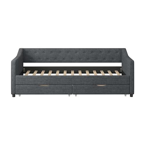 Linen Upholstered Ball & Cast Daybed, Dark Grey, 2 Storage Drawers