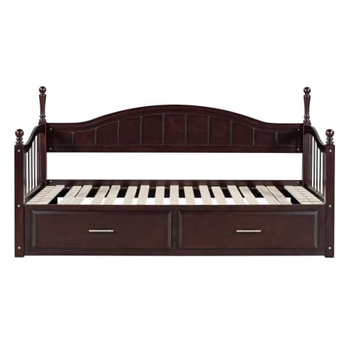 Merax Modern Wood Daybed with Pop Up Trundle for Kids Teens Adults Espresso