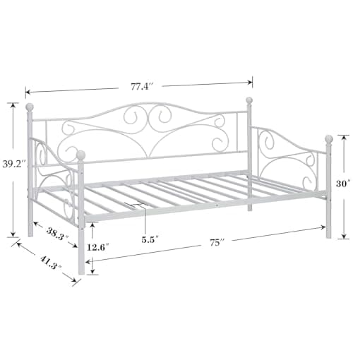 VECELO Metal Daybed Frame, Twin Size with Headboard & Slats Support