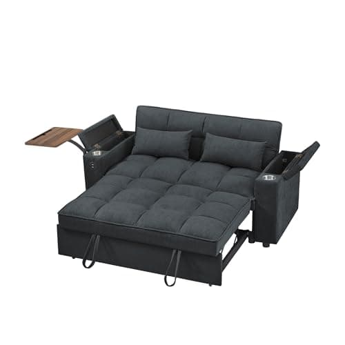 65" 3-in-1 Folding Sofa Bed, Chenille Fabric, 360° Swivel Table, Grey