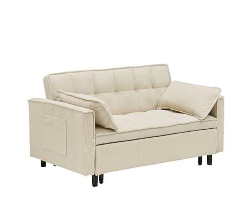 Modern Velvet 3-in-1 Sleeper Sofa Bed Love Seat with Reclining Backrest, Pillows, Pockets for Living Room Apartment