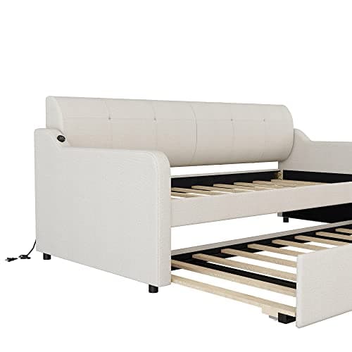 Bellemave Expandable Daybed with Trundle & USB Charging, Beige