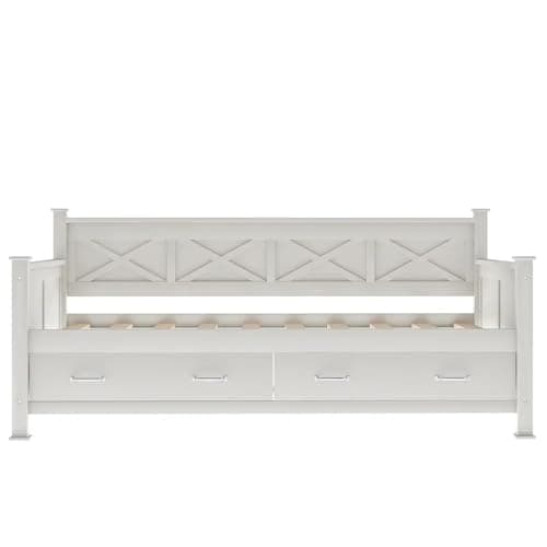 White Farmhouse Twin Daybed with Storage, Pine Wood Frame (No Spring Box)