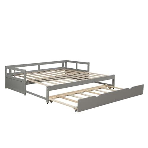 Merax Modern Extending Daybed with 2 Pop-Up Trundle Beds Twin to King Grey