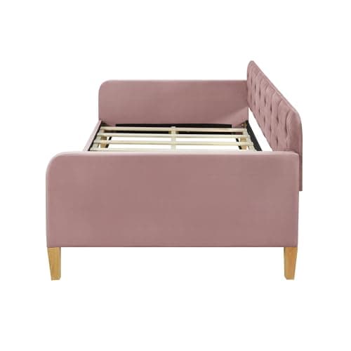 Upholstered Button-Tufted Twin Daybed with Wood Slat Support, Pink