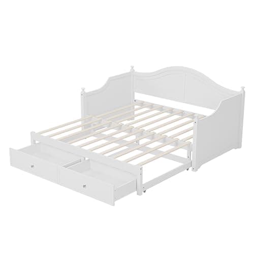 Merax Twin Size Extendable Wood Daybed with Storage, White