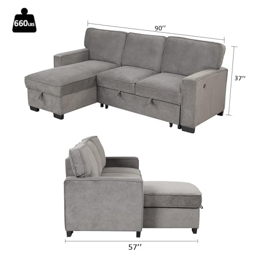 Grey Chenille 3-in-1 Convertible Sleeper Sofa Bed with Storage