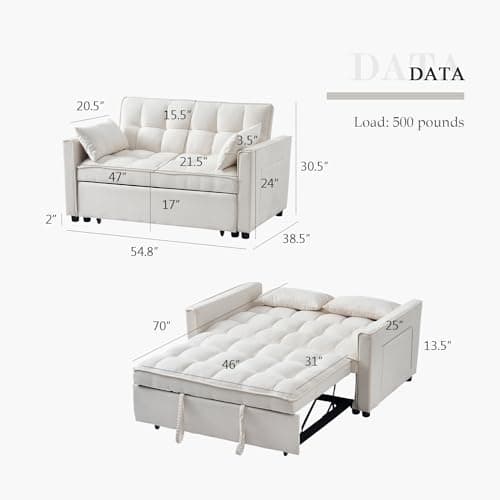 Modern 3-in-1 Sleeper Sofa Bed with Storage - Beige