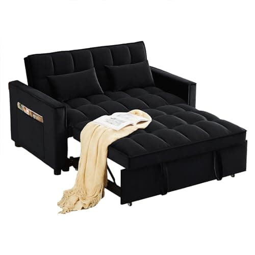 Antetek 3-in-1 Velvet Sleeper Sofa Bed, Black, 54"