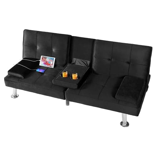 FLEXISPOT XCT3 Velvet Black Futon Sofa Bed USB Charging