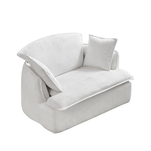 48" Beige Corduroy Chaise Lounge with Ottoman & Armrest for Small Spaces