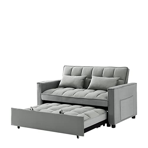 Convertible Sleeper Sofa Chair with USB and Cup Holders - Velvet Daybed for Guests