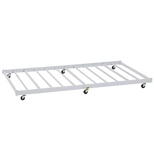 VECELO Twin Trundle Bed Frame with Lockable Casters & Enhanced Metal Support, White