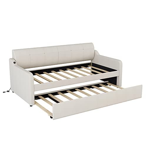 Bellemave Expandable Daybed with Trundle & USB Charging, Beige