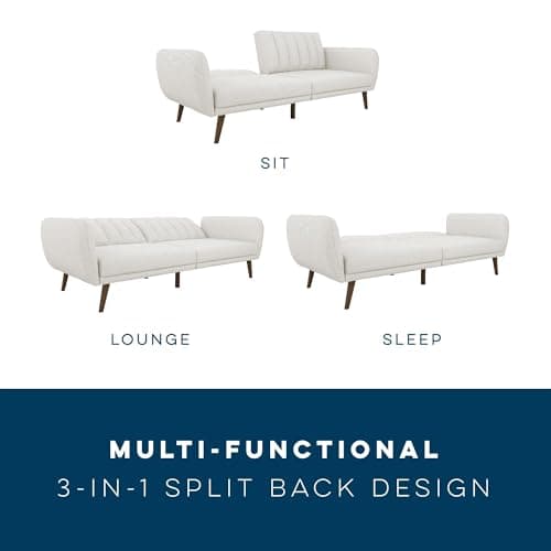 Brittany 82 Inch Futon Sofa Bed, Mid-Century Modern, Light Gray