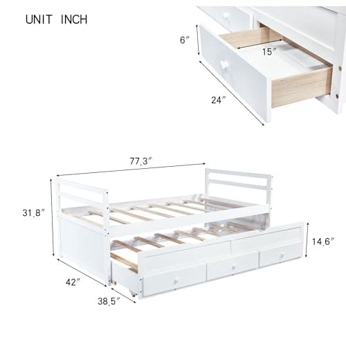 Twin Daybed with Headboard & Footboard, Storage Drawers, Pull-Out Trundle, White
