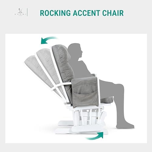 Nursery Glider & Ottoman Set, Reclining Rocker with Padded Arms - White, Dark Gray