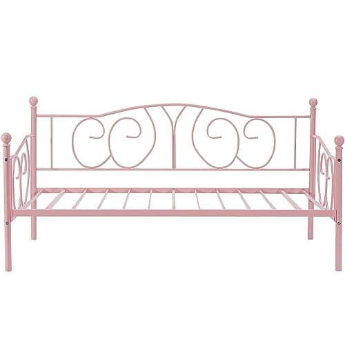 VECELO Pink Twin Multifunctional Metal Daybed Mattress Frame
