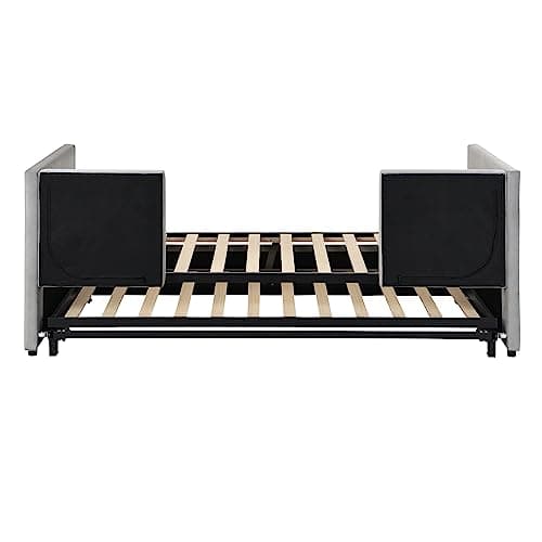 Harper & Bright Designs Grey Tufted Wood Slat Twin Daybed with Extendable Trundle