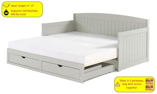 Alaterre Harmony Wood Daybed, Dove Gray, 2 Drawers, 440 lbs Capacity