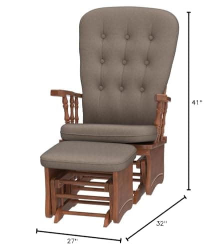 Anti-Pinch Rubber Wood Glider Chair Set with Ottoman, Antique Brown