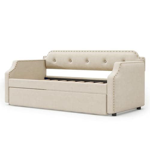 LZ LEISURE ZONE Beige Twin Size Daybed with Trundle for Bedroom Living Room